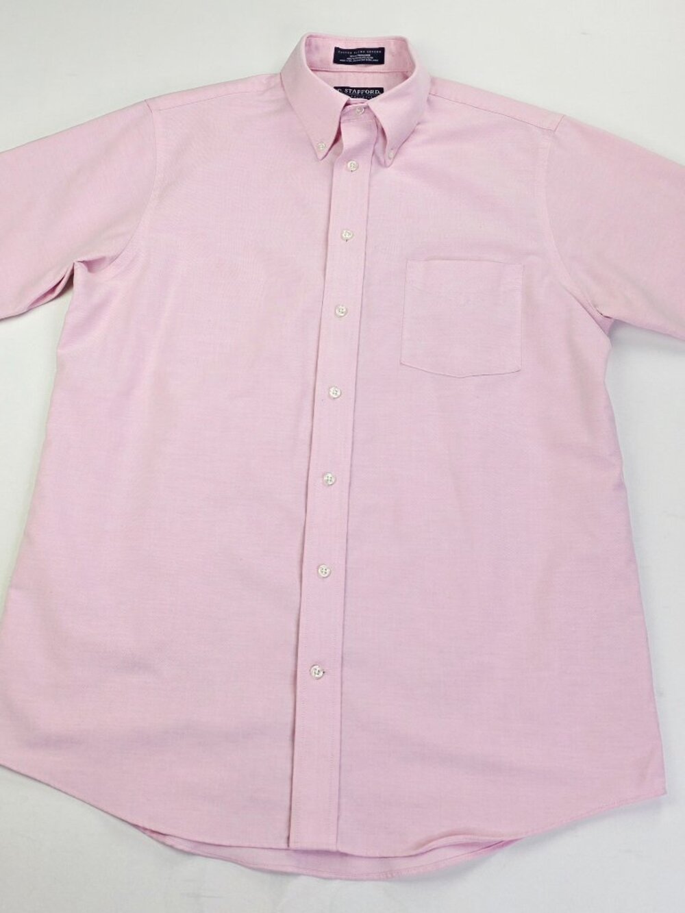Stafford Essentials Classic Fit Size 15.5 Men Pink Short Sleeve The Oxford Shirt